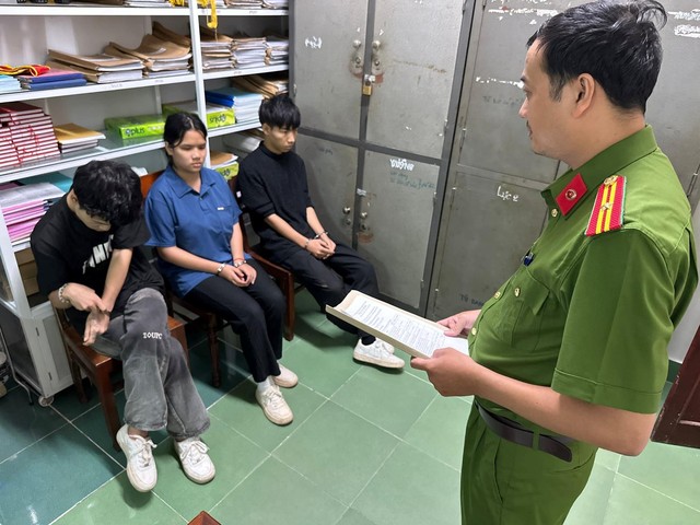 3 đối tượng tại cơ quan điều tra. Ảnh: Công an Quảng Ngãi.