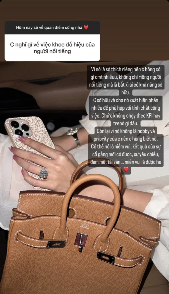 Nàng hậu chia sẻ quan điểm về việc khoe đồ hiệu của người nổi tiếng