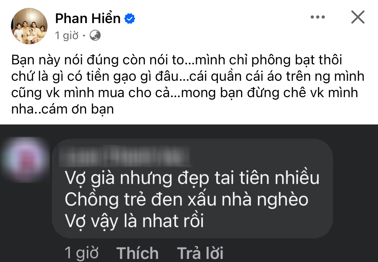 Phan Hiển ra sức bao vệ bà xã trước những bình luận kém duyên trên MXH