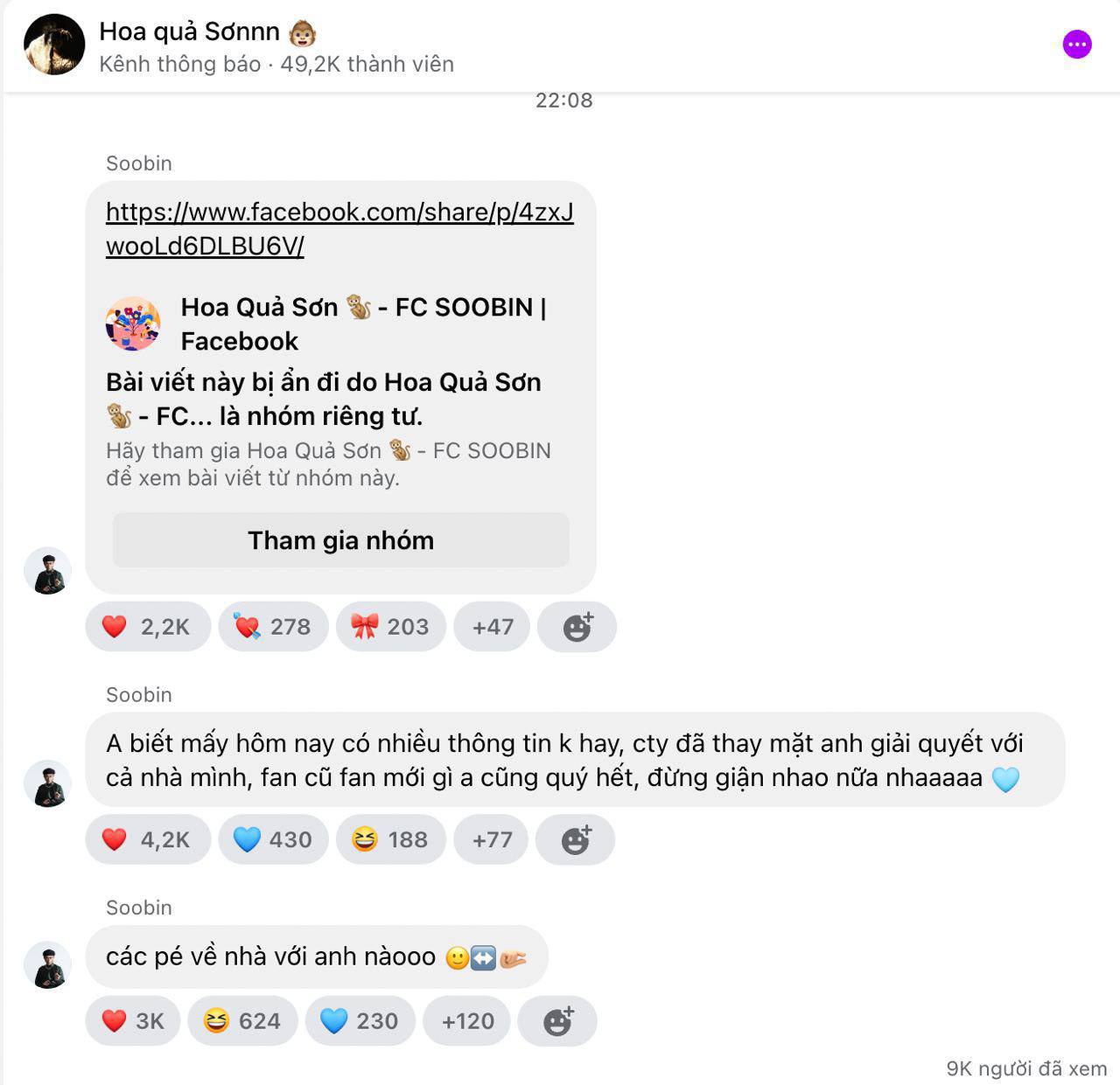 SOOBIN cũng lên tiếng trấn an fan