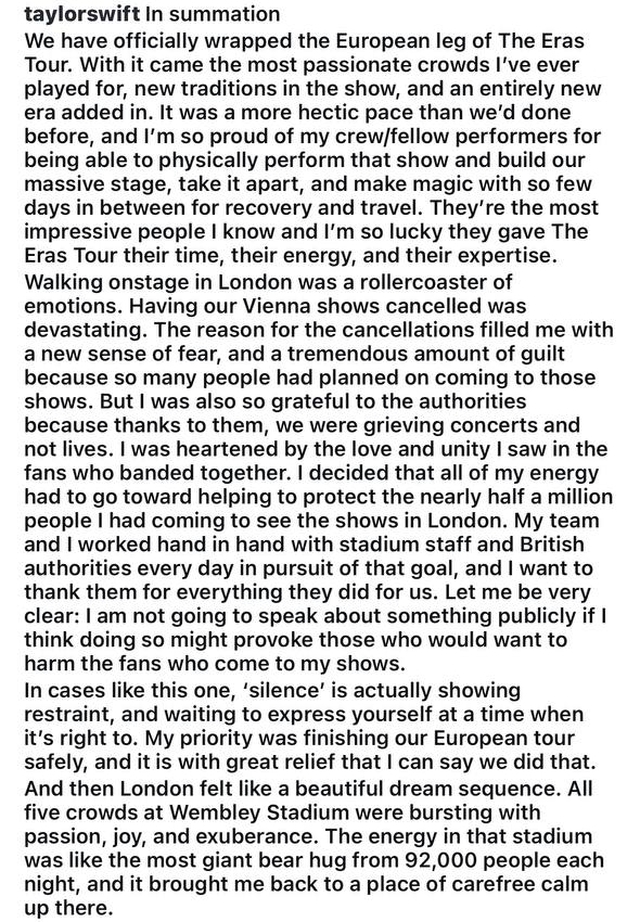 Toàn văn tâm thư của Taylor Swift.