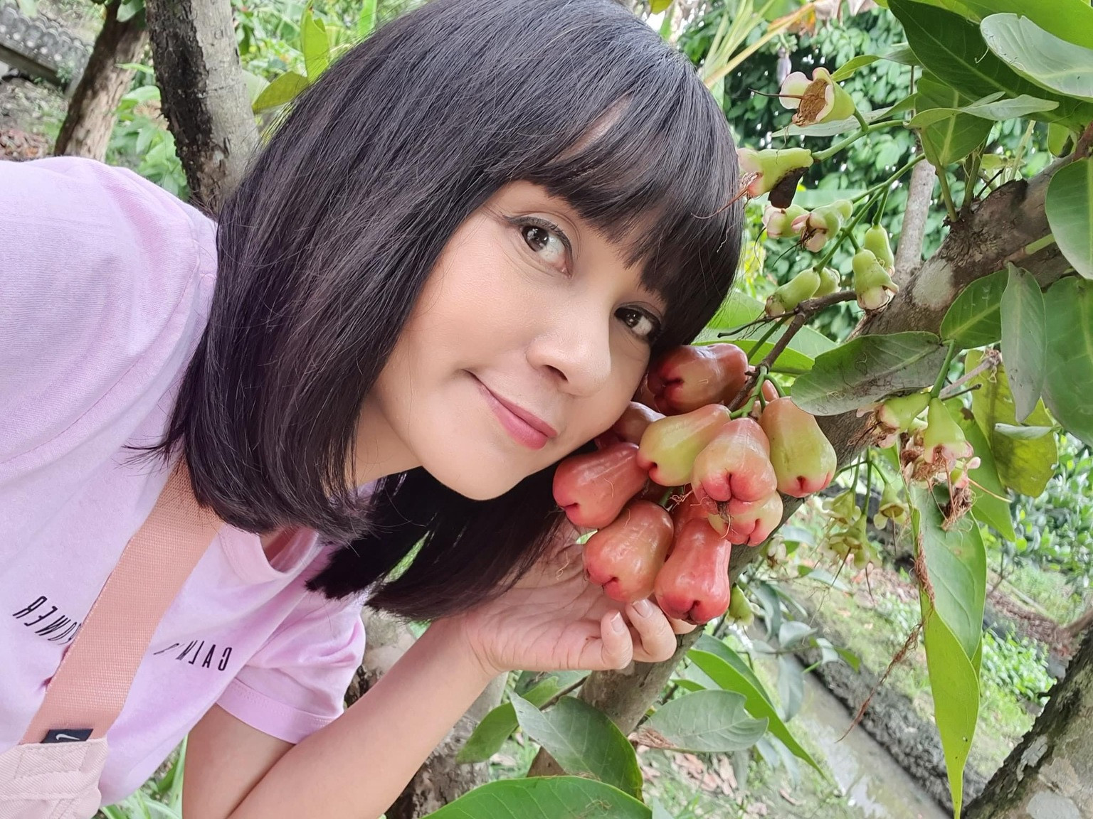 Việt Trinh thường đăng trên trang cá nhân hình ảnh thu hoạch hoa trái trong vườn, tặng cho người thân, bạn bè, đồng nghiệp.