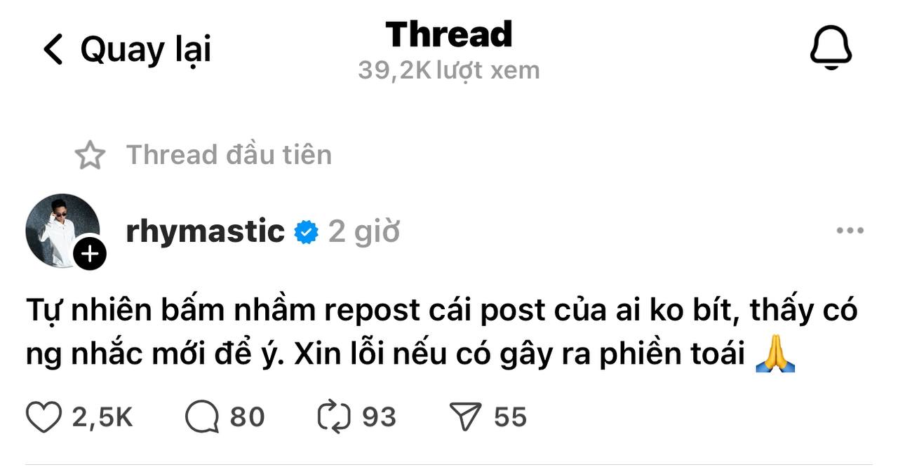 Rhymastic lên tiếng xin lỗi.