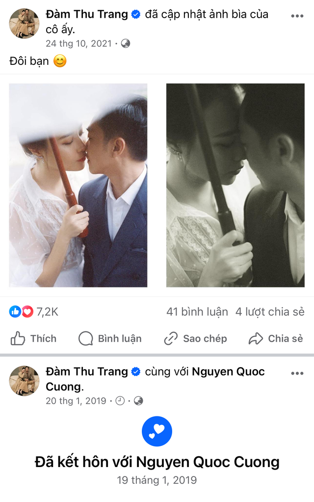 Cùng lúc đó Đàm Thu Trang cũng có động thái tương tự chồng doanh nhân