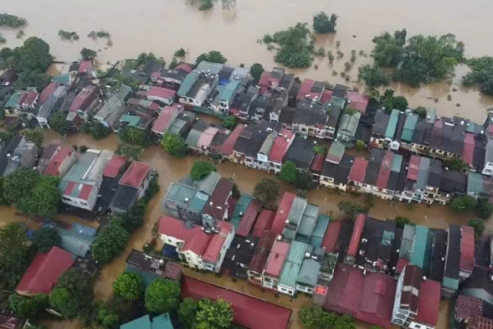 Một khu vực dân cư tại phường Hồng Hà, thành phố Yên Bái ngập sâu. Ảnh: báo Yên Bái