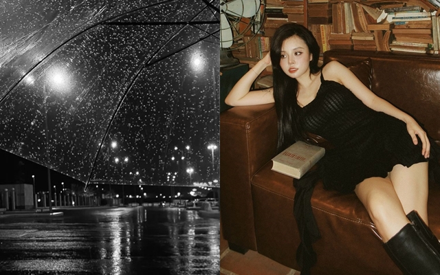 Trên Instagram cá nhân, cô nàng cũng đăng hình ảnh mưa, để trắng đen, cho thấy tâm trạng buồn sau chia tay. Nguồn: ngoceng310