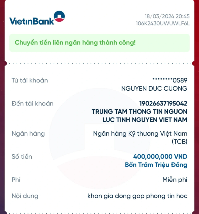 Đen Vâu dùng doanh thu MV Nấu Ăn Cho Em và bỏ thêm tiền túi để làm tròn thành 400 triệu nhằm ủng hộ trẻ em vùng cao xây phòng tin học