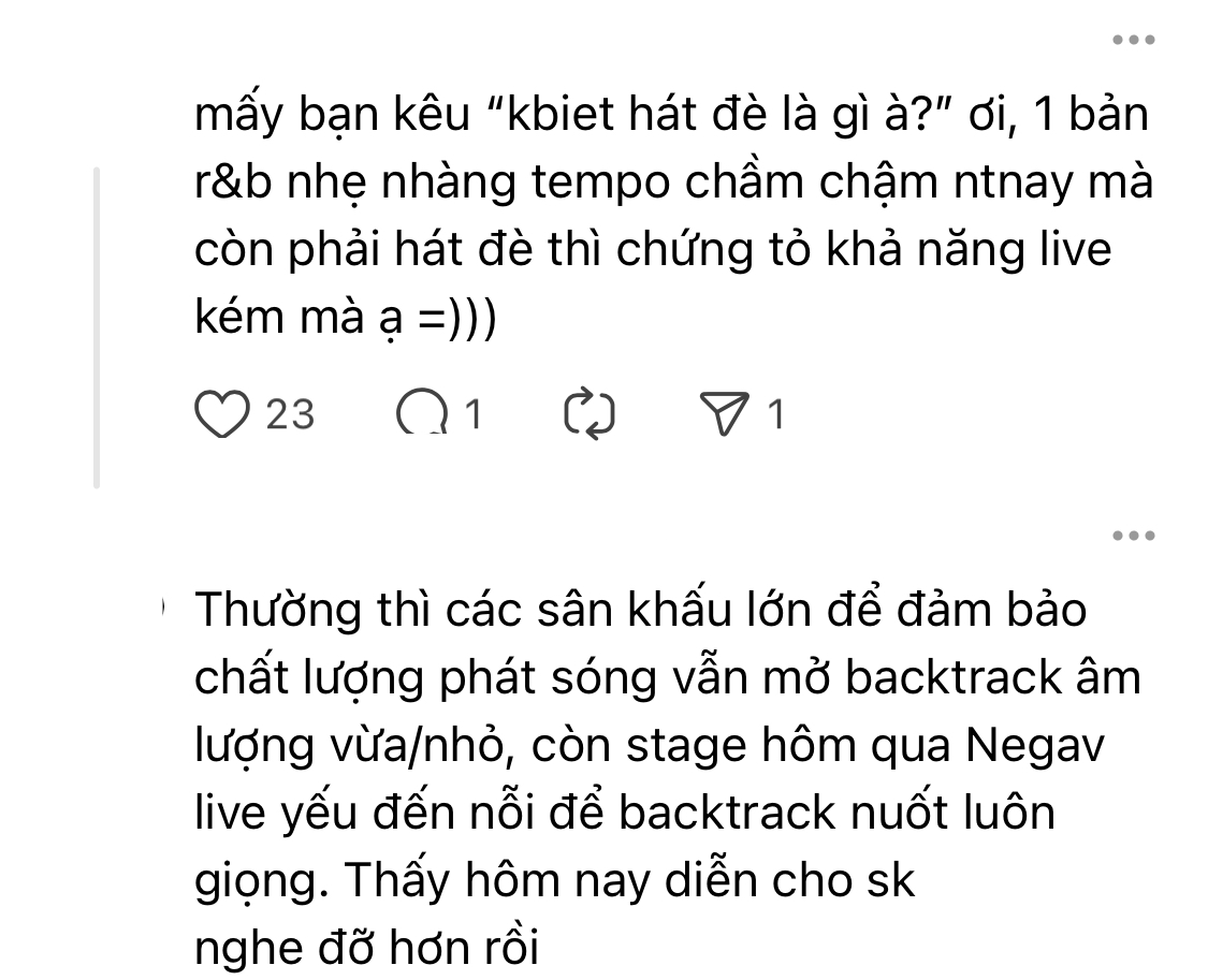 Khán giả nhận xét Negav còn nhiều khuyết điểm về kỹ năng live