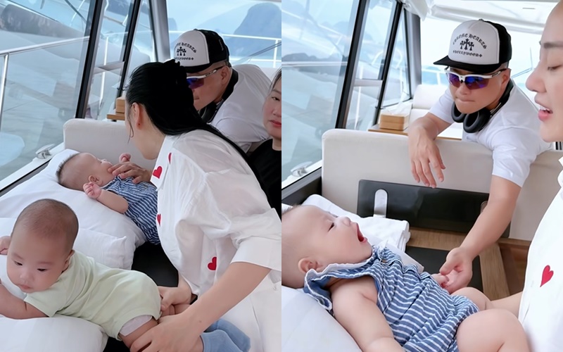 Phương Oanh và shark Bình liên tục nói chuyện với các con trên suốt đường đi