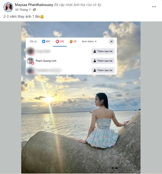 Quang Linh cũng đã nhiều lần thả tim bài đăng của Maysa trên mạng xã hội.