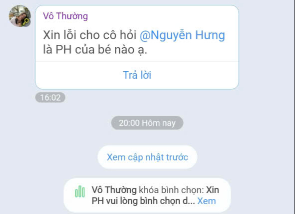 Khi có phụ huynh không đồng ý thì cô H. hỏi là phụ huynh của học sinh nào