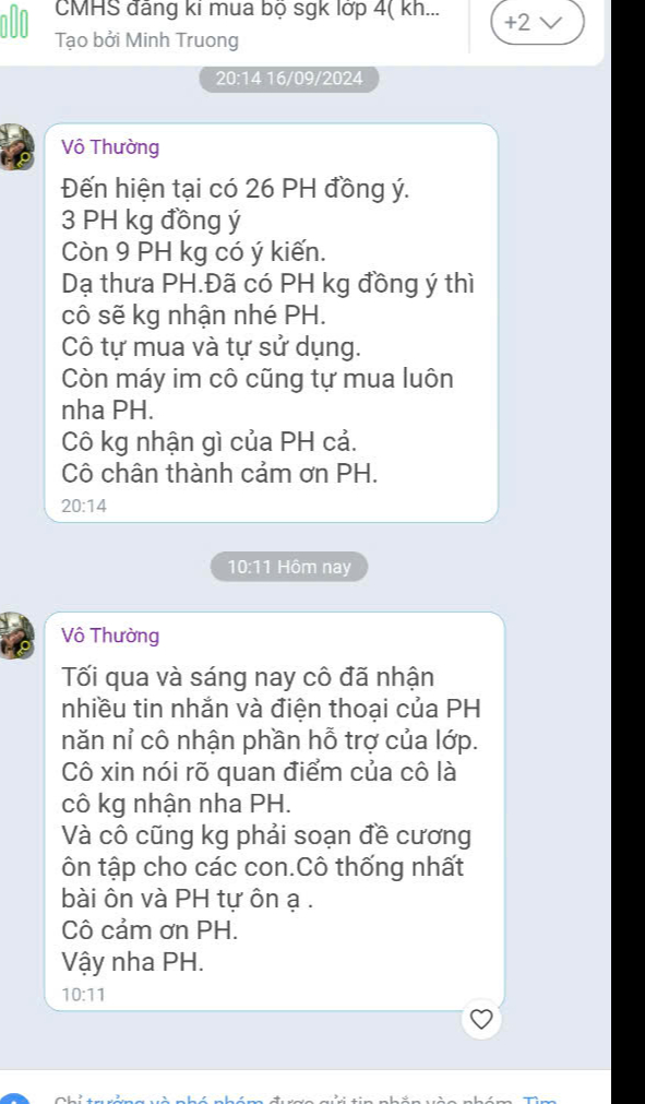 Sau khi phụ huynh phản ánh với nhà trường thì cô H. nhắn sẽ không soạn đề cương