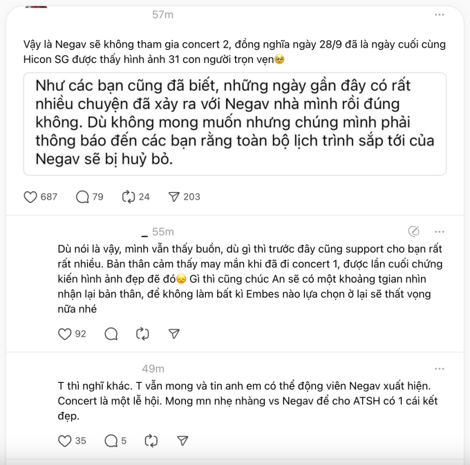 Cộng đồng mạng có những ý kiến trái chiều về thông tin Negav sẽ hủy bỏ mọi lịch trình trong thời gian tới