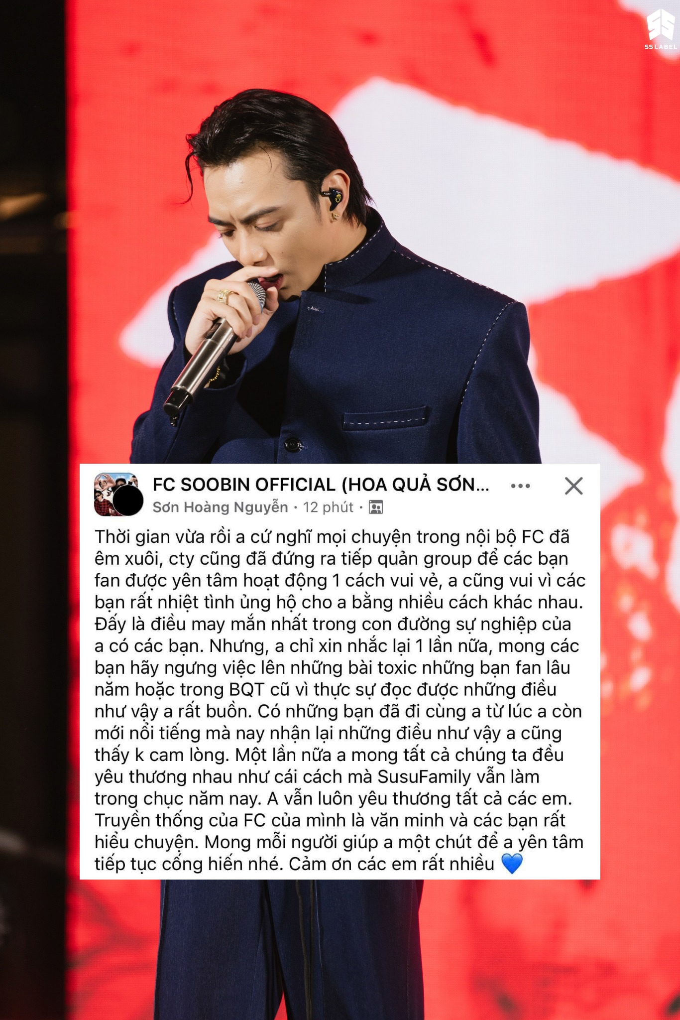 Bài đăng của SOOBIN khiến một bộ phận fan cảm thấy bị tổn thương