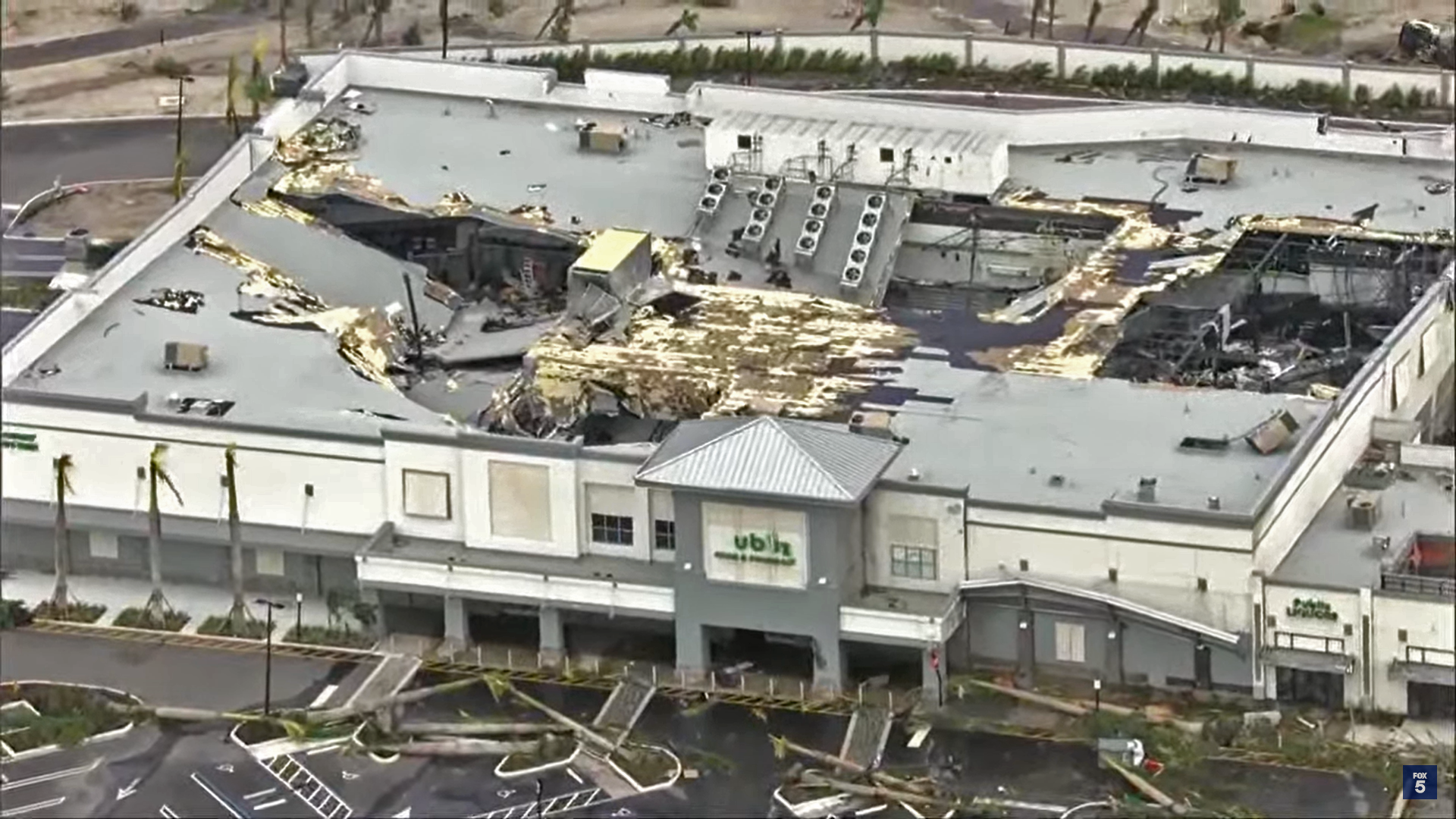 Siêu thị Publix ở quận Palm Beach đã bị siêu bão Milton phá hủy. (Ảnh: FOX 5 DC)