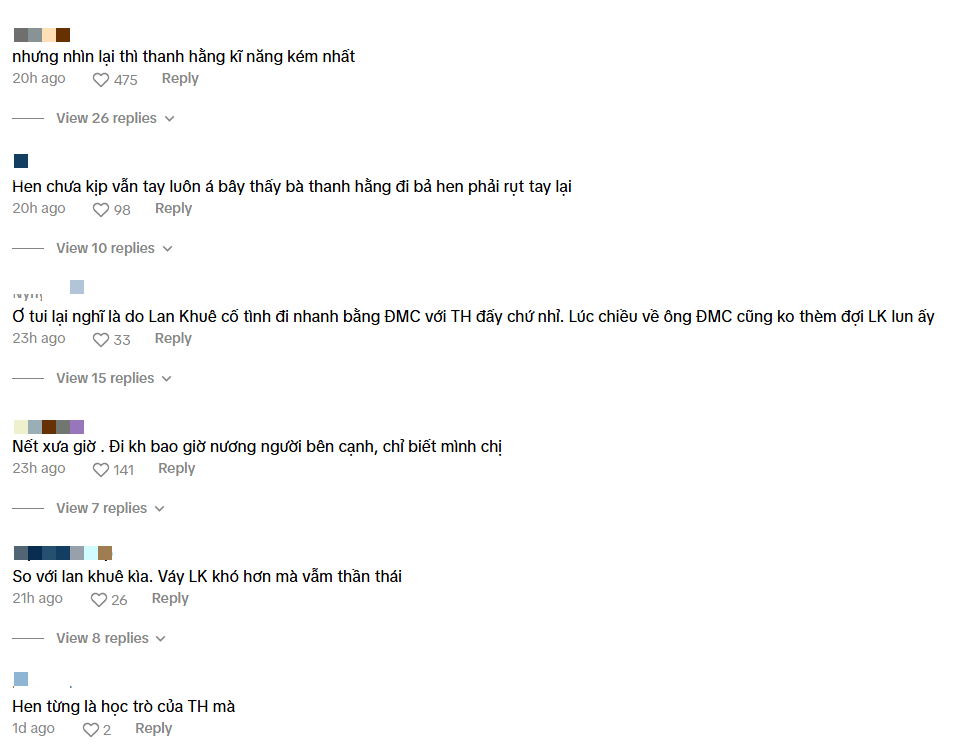 Điều này khiến nhiều ý kiến cho rằng Thanh Hằng không chịu ngang hàng với đàn em nên mới đi nhanh như vậy.