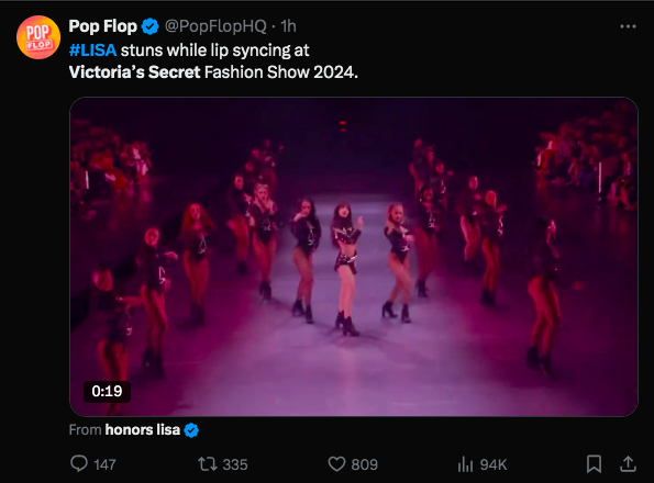 Một trang tin quốc tế có tick xanh trên Twitter còn chỉ mặt đặt tên “Lisa gây sốc khi hát nhép trên sân khấu Victoria’s Secret”