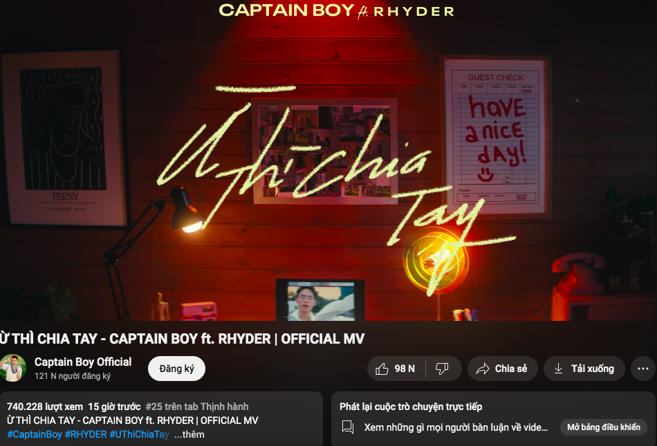 MV nhanh chóng lọt top #25 trending YouTube âm nhạc, đạt gần 1 triệu views chỉ sau nửa ngày lên sóng