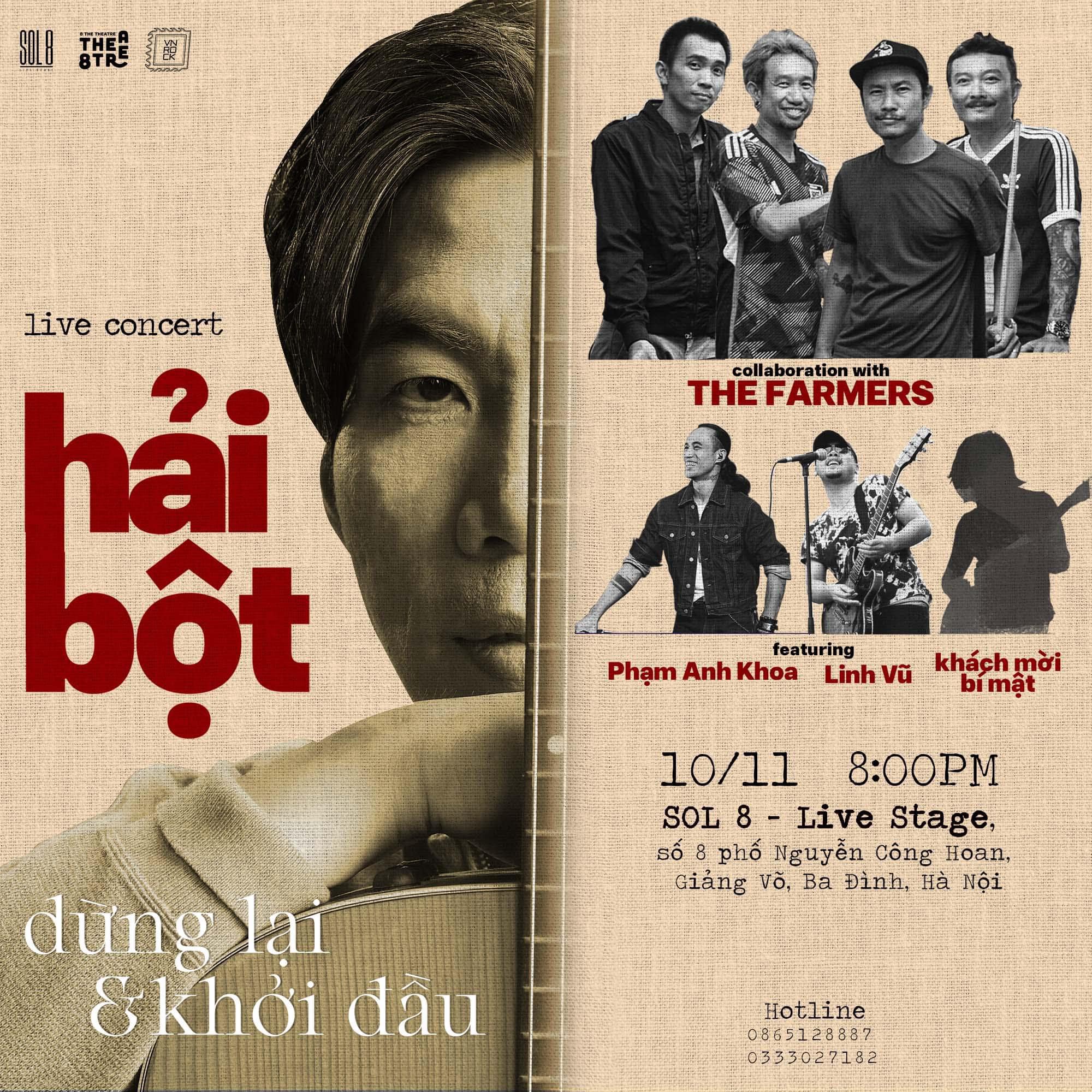 Hải Bột sẽ collab cùng ban nhạc The Farmers, Phạm Anh Khoa và Linh Vũ trong concert