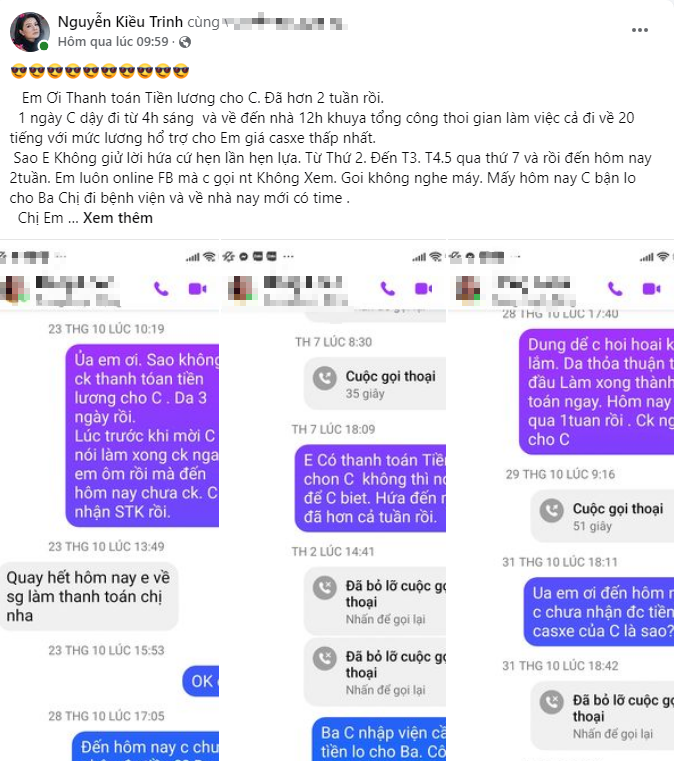 Bài đăng bức xúc của Kiều Trinh trên trang cá nhân