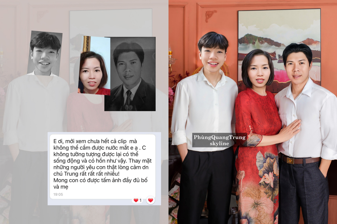 Tuy nhiên gây xúc động hơn cả là bức ảnh cả gia đình đầy đủ 3 thành viên như một món quà gửi đến cho chị Lan để chị phần nào nguôi ngoai nỗi nhớ chồng con (Ảnh: Phùng Quang Trung).