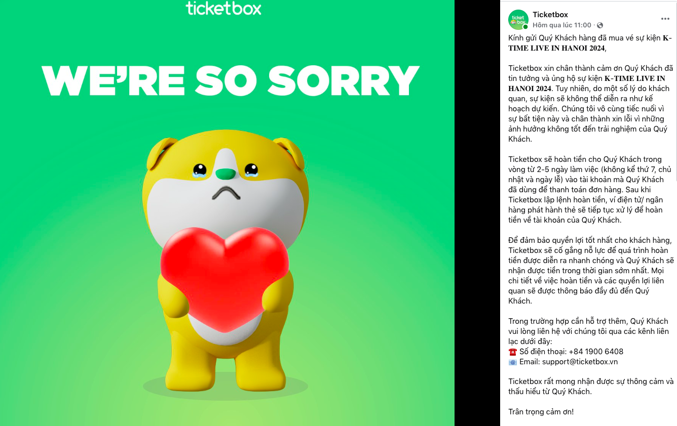 Ticketbox cam đoan hoàn tiền vé cho khán giả đã mua vé K-Time Live
