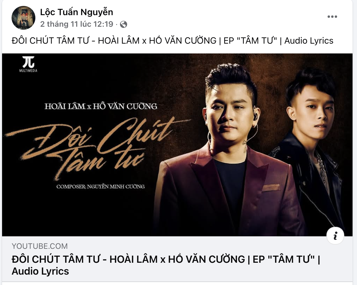 Ca khúc Đôi Chút Tâm Tư kết hợp cùng Hồ Văn Cương được xem là một trong những sản phẩm cuối cùng nam ca sĩ sử dụng nghệ danh Hoài Lâm