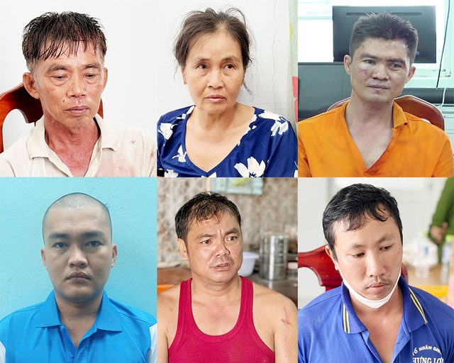 Các đối tượng chống người thi hành công vụ bị bắt giữ cùng các tang