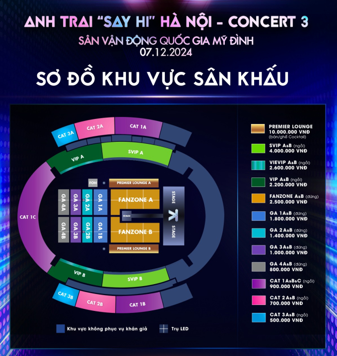Giá vé và sơ đồ concert Anh Trai Say Hi ở Mỹ Đình