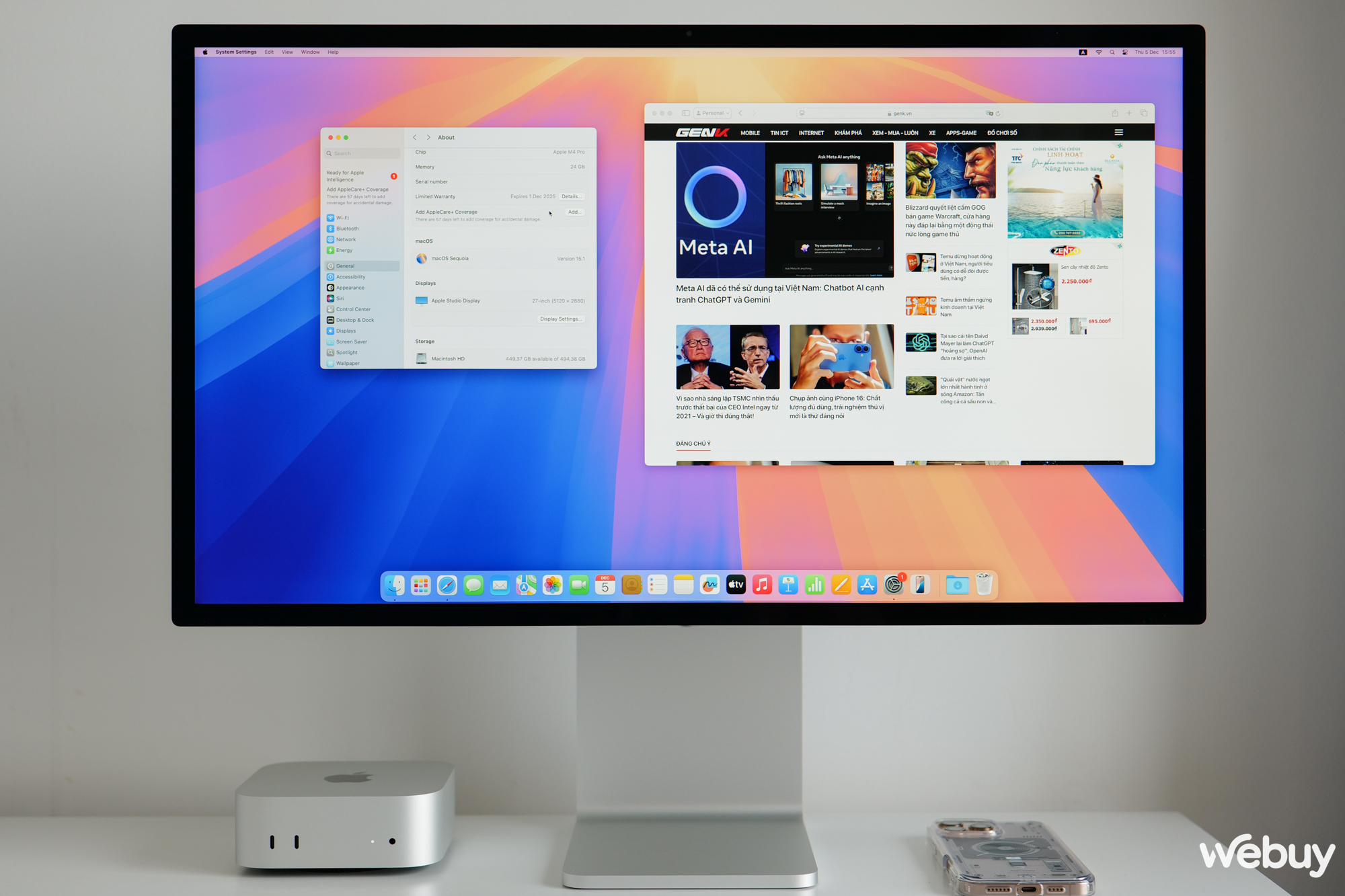 Tiếp theo, tôi sẽ kết nối Mac mini mới với màn hình Apple Studio Display để trải nghiệm. Tất nhiên bạn có thể dùng mọi màn hình khác nhưng Studio Display là sự phối hợp hoàn hảo với các máy Mac.