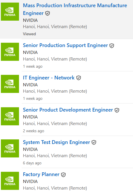 Các vị trí Nvidia đang tuyển dụng
