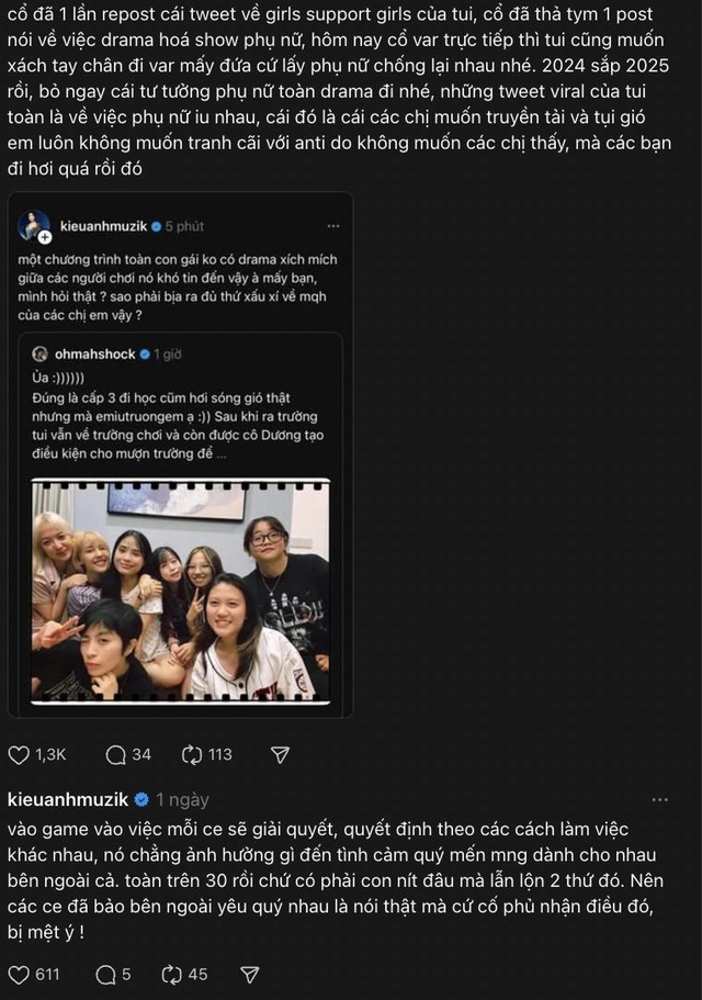 Kiều Anh lên tiếng, phản bác mọi tin đồn nhảm xoay quanh mối quan hệ của các Chị đẹp