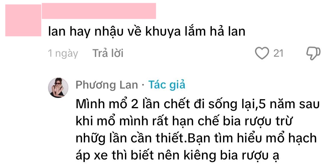 Phương Lan lên tiếng thông tin hay đi nhậu về khuya.