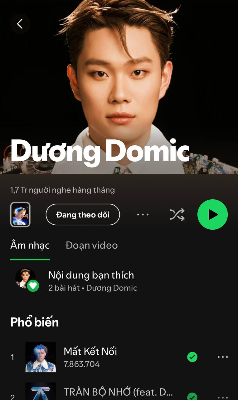 Dương Domic thu về 1.7 triệu người nghe hàng tháng trên Spotify, đưa tên mình vào hàng ngũ “chiến thần nhạc số” Gen Z
