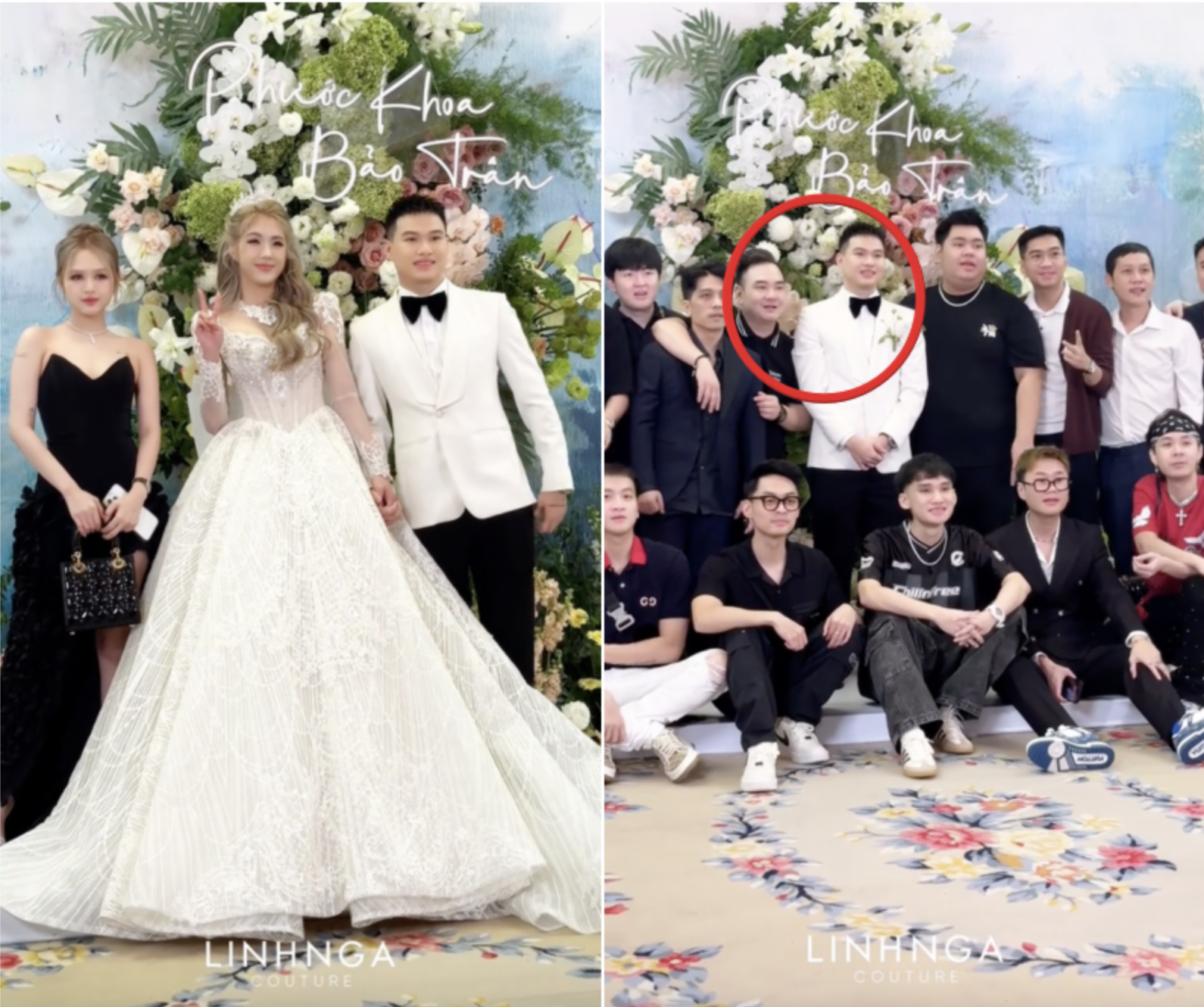 Xoài Non và Xemesis cùng dự đám cưới Rambo - Trân Mèo nhưng không chụp ảnh chung với nhau. (Ảnh: Linh Nga Couture)