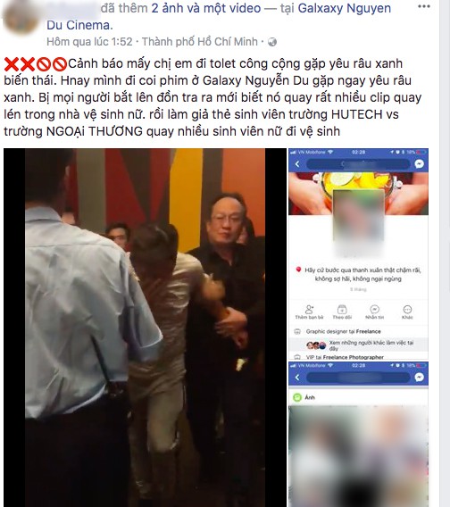 TP. HCM: Nam thanh niên dùng điện thoại quay lén trong nhà vệ sinh nữ ở rạp phim Galaxy Nguyễn Du TP. HCM: Nam thanh niên dùng điện thoại quay lén trong nhà vệ sinh nữ ở rạp phim Galaxy Nguyễn Du