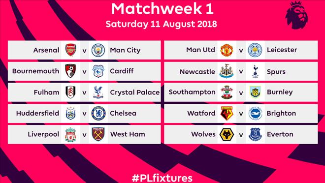 CHÍNH THỨC: Lịch thi đấu Premier League mùa giải 2018/19 CHÍNH THỨC: Lịch thi đấu Premier League mùa giải 2018/19