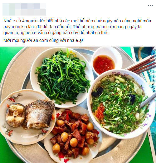 Khoe khéo mâm cơm đầy ú, ngon lành cho 4 người ăn, mẹ trẻ vẫn bị trừ điểm vì bát canh lộn xộn Khoe khéo mâm cơm đầy ú, ngon lành cho 4 người ăn, mẹ trẻ vẫn bị trừ điểm vì bát canh lộn xộn