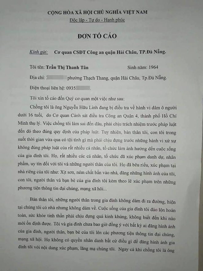 Vợ ông Nguyễn Hữu Linh rút đơn tố cáo gửi công an - 1 Vợ ông Nguyễn Hữu Linh rút đơn tố cáo gửi công an - 1