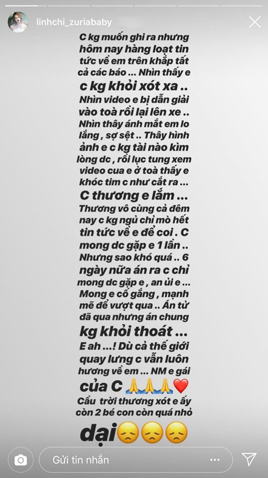 Ngọc Miu bị kết án 20 năm tù, Linh Chi bất ngờ nhắn nhủ: 'Xem video của em ở tòa, thấy em khóc tim chị như cắt ra' - 2 Ngọc Miu bị kết án 20 năm tù, Linh Chi bất ngờ nhắn nhủ: 'Xem video của em ở tòa, thấy em khóc tim chị như cắt ra' - 2