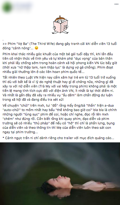 Dân mạng chỉ trích dữ dội gia đình bé 15 tuổi và phim Vợ Ba vì để trẻ vị thành niên đóng cảnh 18+ - 4 Dân mạng chỉ trích dữ dội gia đình bé 15 tuổi và phim Vợ Ba vì để trẻ vị thành niên đóng cảnh 18+ - 4