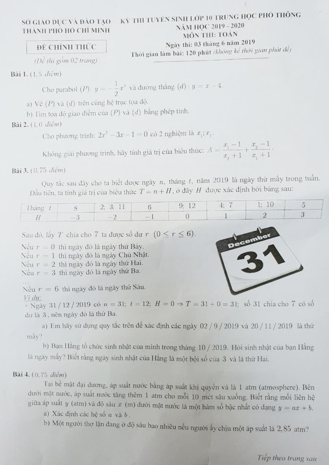 Đề thi môn Toán lớp 10 ở Sài Gòn dễ lấy điểm 7, 8 Đề thi môn Toán lớp 10 ở Sài Gòn dễ lấy điểm 7, 8