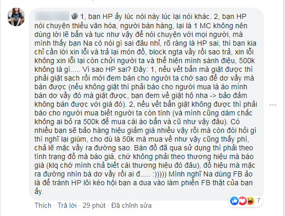 'Tố ngược' khách mua hàng hãm hại mình, nữ MC vụ thanh lý váy 500k 'như giẻ lau' tiếp tục bị dân mạng 'ném đá' dữ dội - 9 'Tố ngược' khách mua hàng hãm hại mình, nữ MC vụ thanh lý váy 500k 'như giẻ lau' tiếp tục bị dân mạng 'ném đá' dữ dội - 9