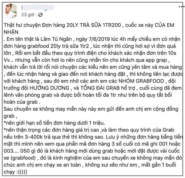 Shipper bị bùng 20 ly trà sữa đã được hồi hoàn 1 triệu và chấp nhận lời xin lỗi của gia đình nữ sinh Shipper bị bùng 20 ly trà sữa đã được hồi hoàn 1 triệu và chấp nhận lời xin lỗi của gia đình nữ sinh