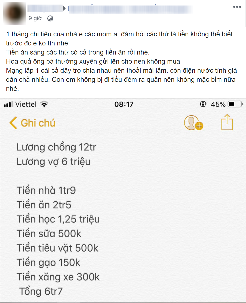 Hí hửng khoe bảng chi tiêu 6,7 triệu cho 3 người ở thành phố, mẹ trẻ bị chị em mắng cho vì loạt lí do Hí hửng khoe bảng chi tiêu 6,7 triệu cho 3 người ở thành phố, mẹ trẻ bị chị em mắng cho vì loạt lí do