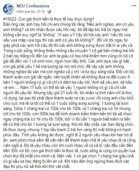 Cô gái đưa ra quan điểm: 'Con gái thích tiền là thực tế hay thực dụng?' gây tranh cãi trên mạng xã hội Cô gái đưa ra quan điểm: 'Con gái thích tiền là thực tế hay thực dụng?' gây tranh cãi trên mạng xã hội