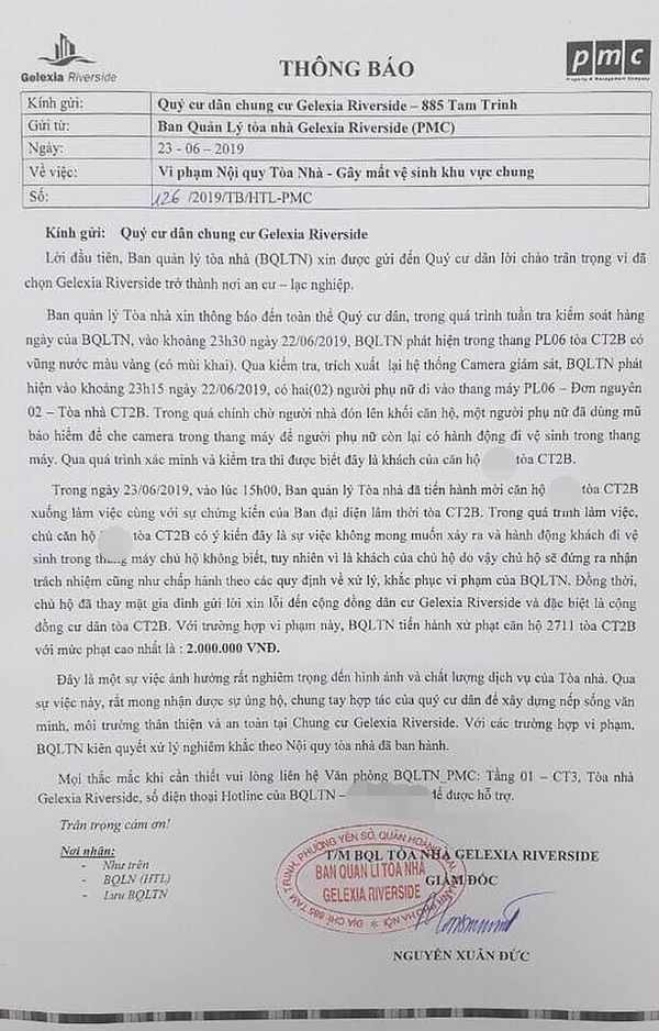 Vụ 2 người phụ nữ dùng mũ bảo hiểm che camera để tiểu bậy trong thang máy: Phạt chủ hộ 2 triệu đồng - 2 Vụ 2 người phụ nữ dùng mũ bảo hiểm che camera để tiểu bậy trong thang máy: Phạt chủ hộ 2 triệu đồng - 2