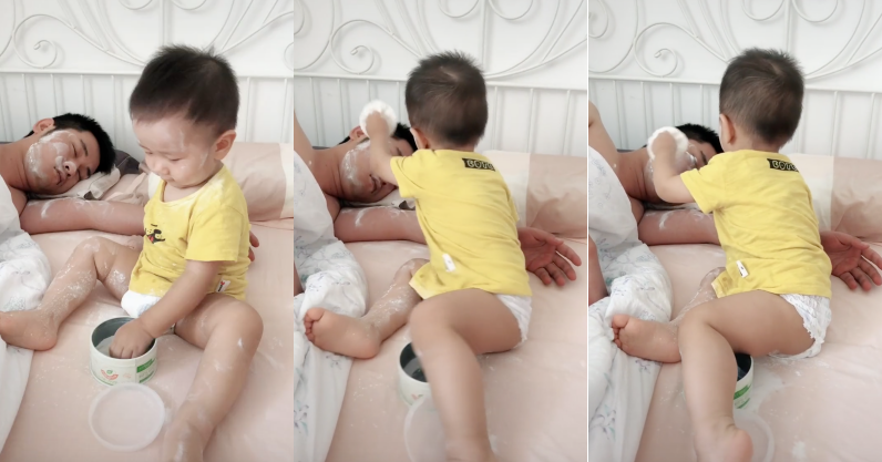 Con trai trổ tài make up cho bố đang say ngủ, nhưng gây cười nhất lại là hành động hồn nhiên sau đó Con trai trổ tài make up cho bố đang say ngủ, nhưng gây cười nhất lại là hành động hồn nhiên sau đó