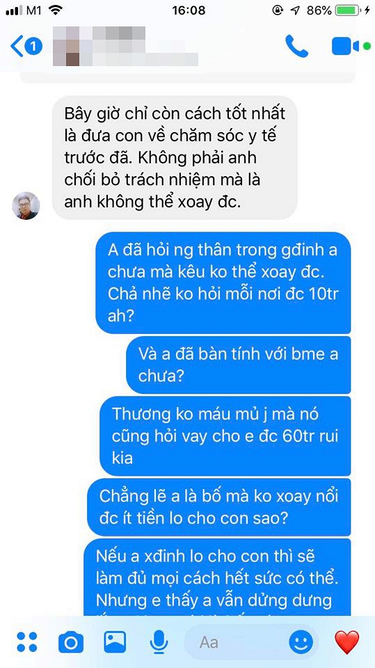 Giữa lúc con cần 4 tỉ để thay tủy, Minh Hiền nhắn cho bố của con trai thì được đáp trả: 'Em tự lo đi' - 5 Giữa lúc con cần 4 tỉ để thay tủy, Minh Hiền nhắn cho bố của con trai thì được đáp trả: 'Em tự lo đi' - 5