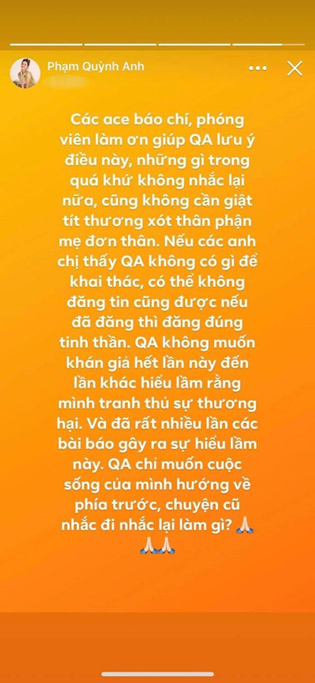Liên tục bị khai thác đời tư hậu ly hôn, Phạm Quỳnh Anh chính thức lên tiếng yêu cầu không đưa tin quá khứ vì sợ bị hiểu lầm - 1 Liên tục bị khai thác đời tư hậu ly hôn, Phạm Quỳnh Anh chính thức lên tiếng yêu cầu không đưa tin quá khứ vì sợ bị hiểu lầm - 1